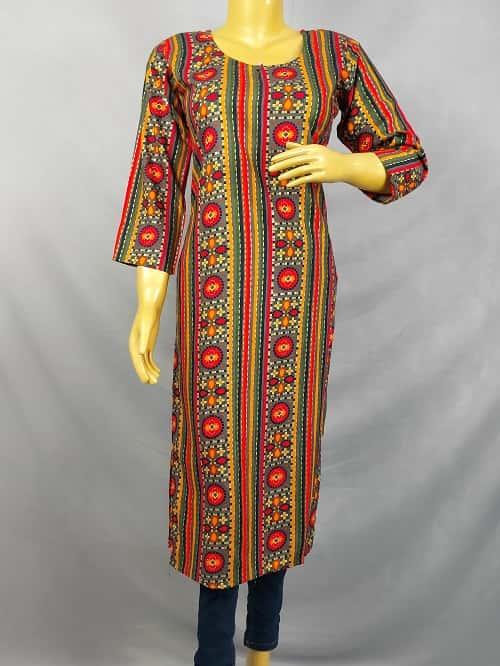 Red Lined Plain Kurti